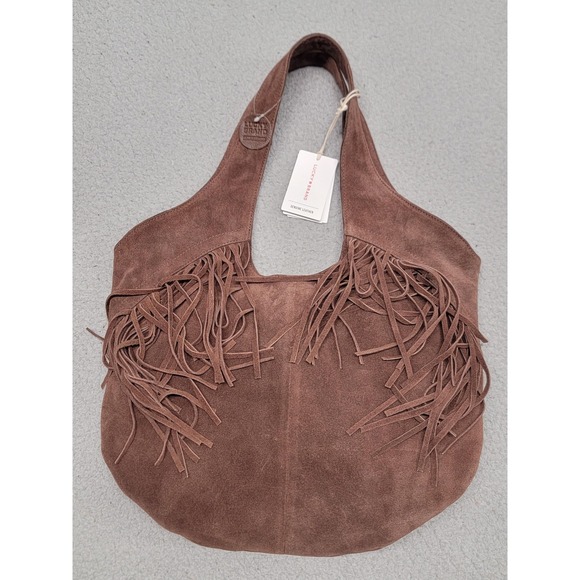Lucky Brand Hobo Bag Womens Dark Cappucino Brown Nyra Suede Leather Fringe Tote - Picture 1 of 14